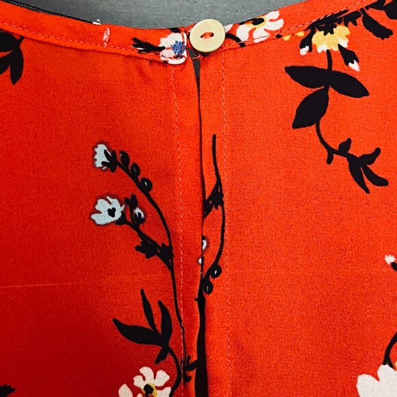 Crescent & Willough Red Floral Flutter Sleeve Blouse Women's L - Picture 5 of 6